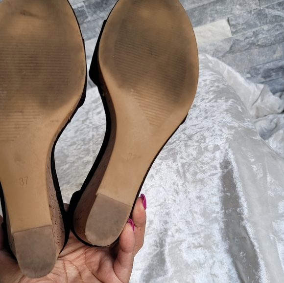 H&M Black Black Suede Cork Wedge Sandals - Picture 5 of 8